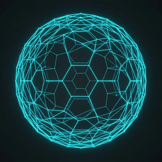 Geometrische Wireframe-Sphere in Cyan